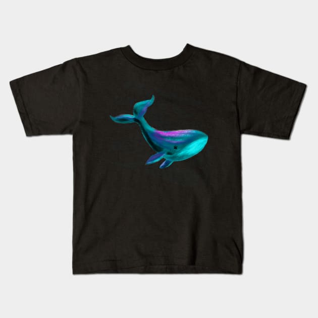 Whimsical Happy Cute Blue Whale Kids T-Shirt by gldomenech
